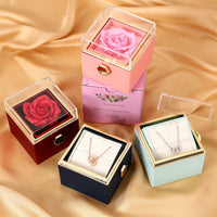 Rotating Rose Jewelry Box – Luxury Gift with Real Flower & Hidden Drawer