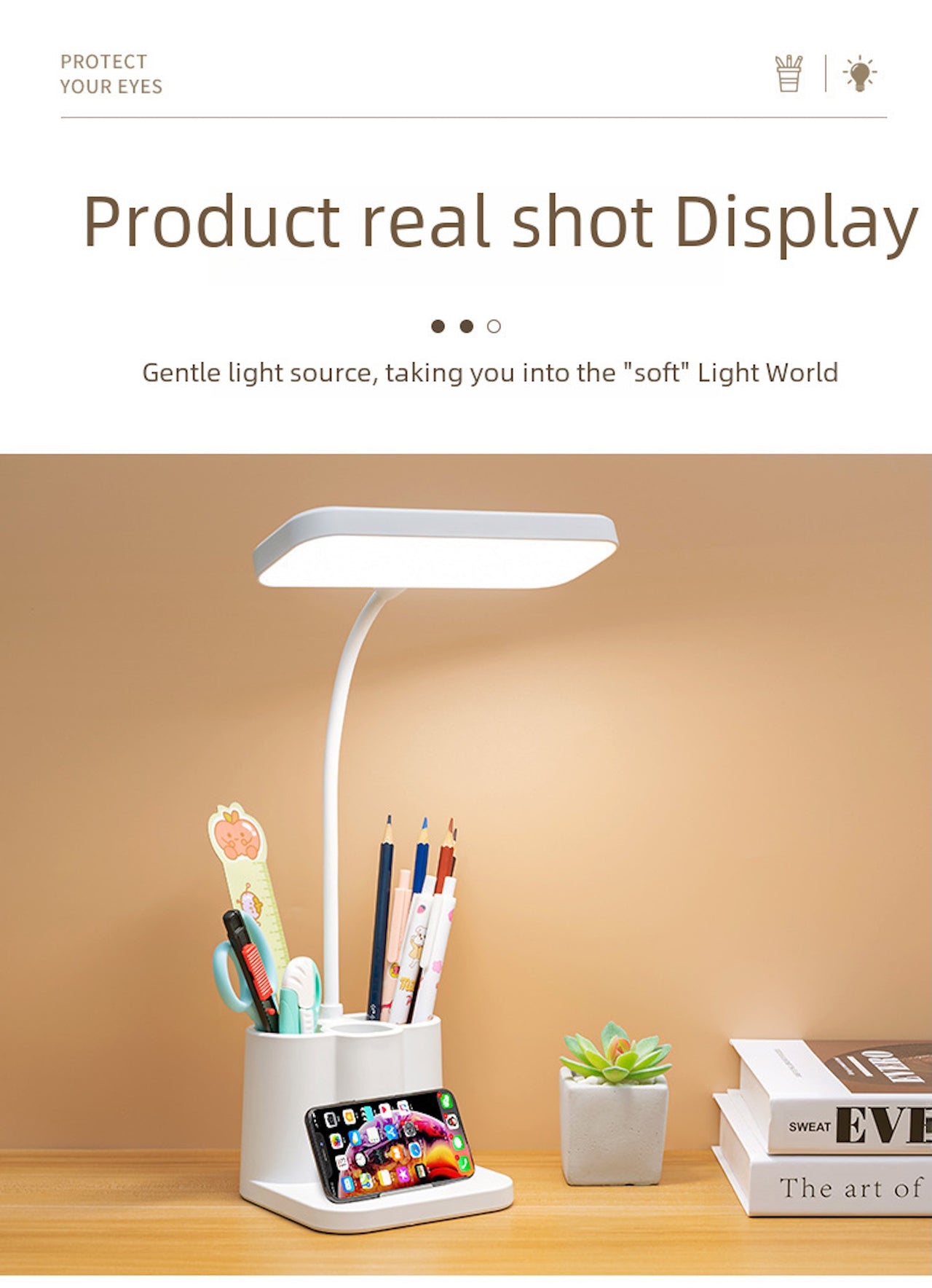 LED Desk Lamp with Organizer – Eye-Friendly Light for Study & Work