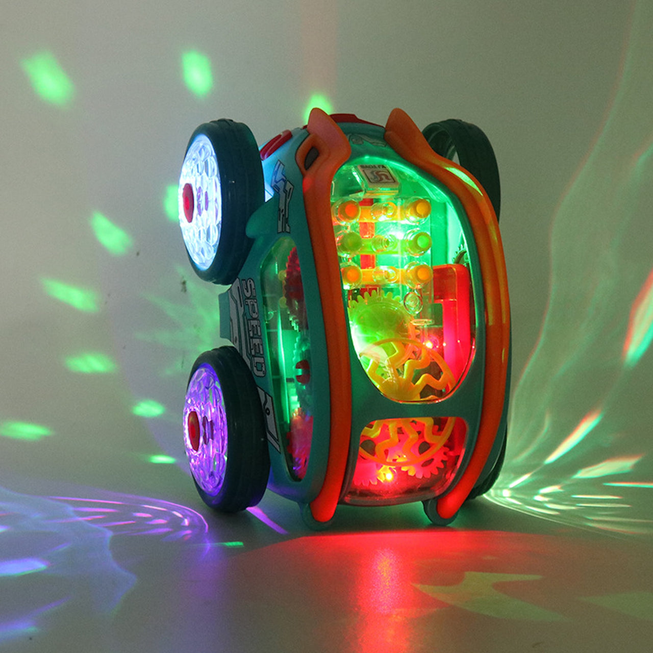 360° Light-Up Stunt Car – Electric Toy with Music & LED Action for Kids