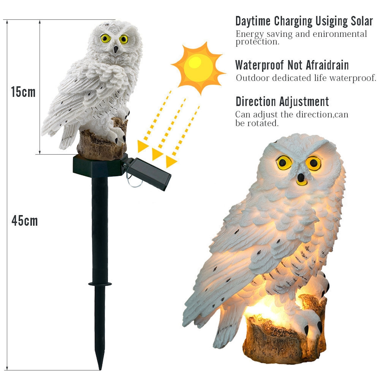 Solar Owl Garden Light – Waterproof Resin Pathway Lamp
