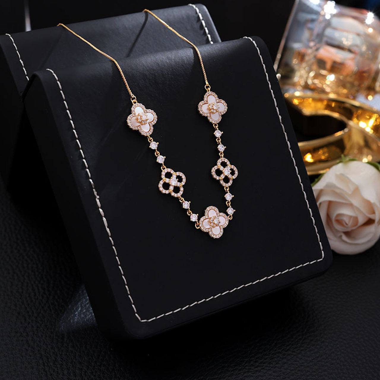 Blossom Glow 3-Piece Jewelry Set β Pink Flower 18K Gold-Plated