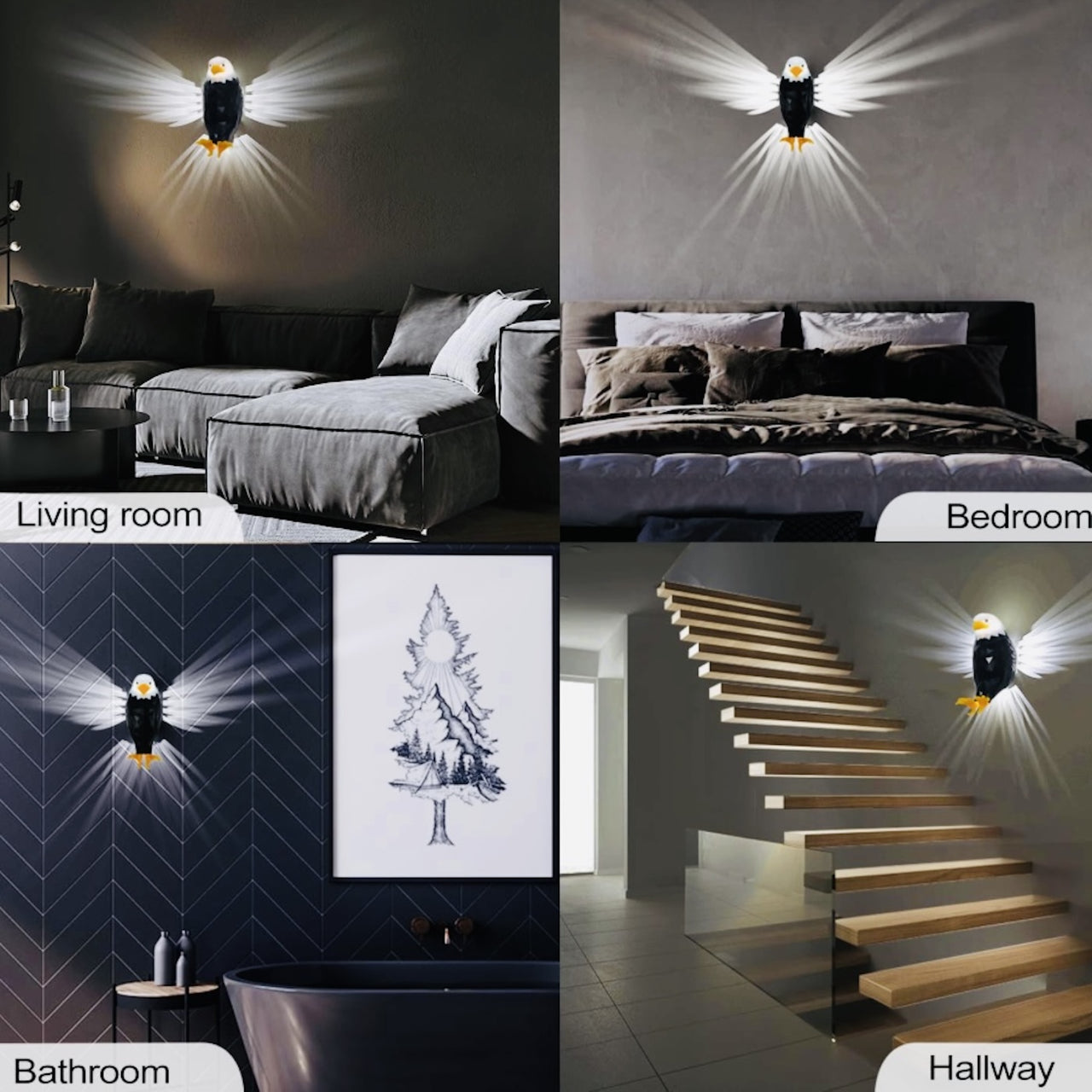 Bald Eagle Wall Light β Wireless 3D Shadow Lamp with Remote Control