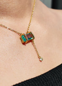 Emerald Blue 18K Gold Plated & S925 Sterling Silver Gemstone Necklace