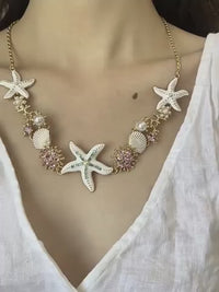 Boho Starfish & Shell Necklace – Coastal Pearl Charm for Summer