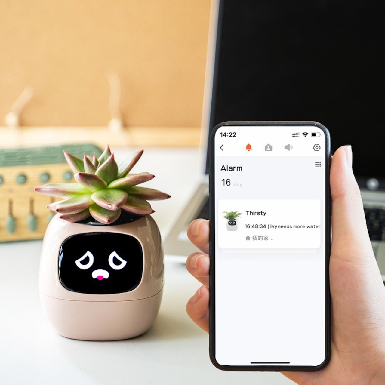 IvyBot AI Smart Planter – Cute Interactive Flower Pot with Digital Face