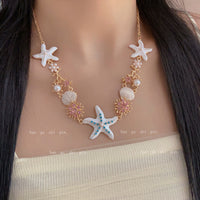 Boho Starfish & Shell Necklace – Coastal Pearl Charm for Summer