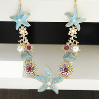 Boho Starfish & Shell Necklace – Coastal Pearl Charm for Summer