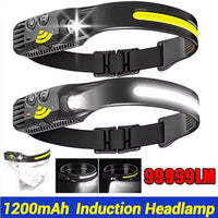 Rechargeable LED Headlamp – Motion Sensor & Waterproof Floodlight