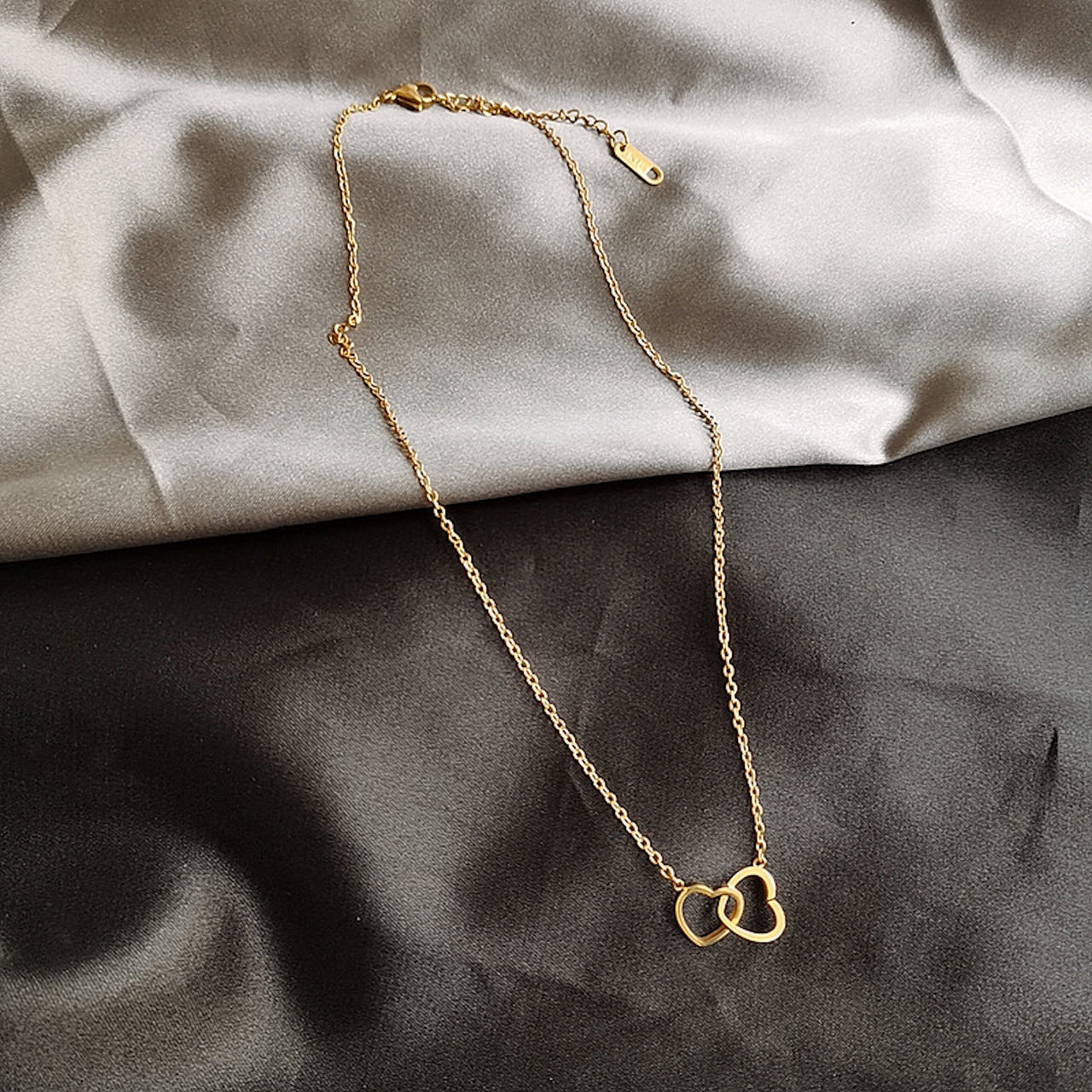 Double Heart Ring Necklace – Minimalist Layered Chain with Romantic, Everyday Style