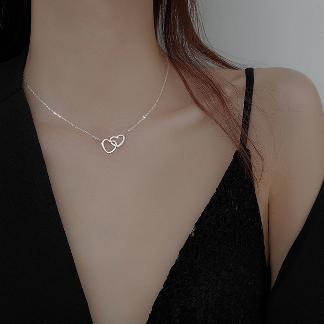 Double Heart Ring Necklace – Minimalist Layered Chain with Romantic, Everyday Style