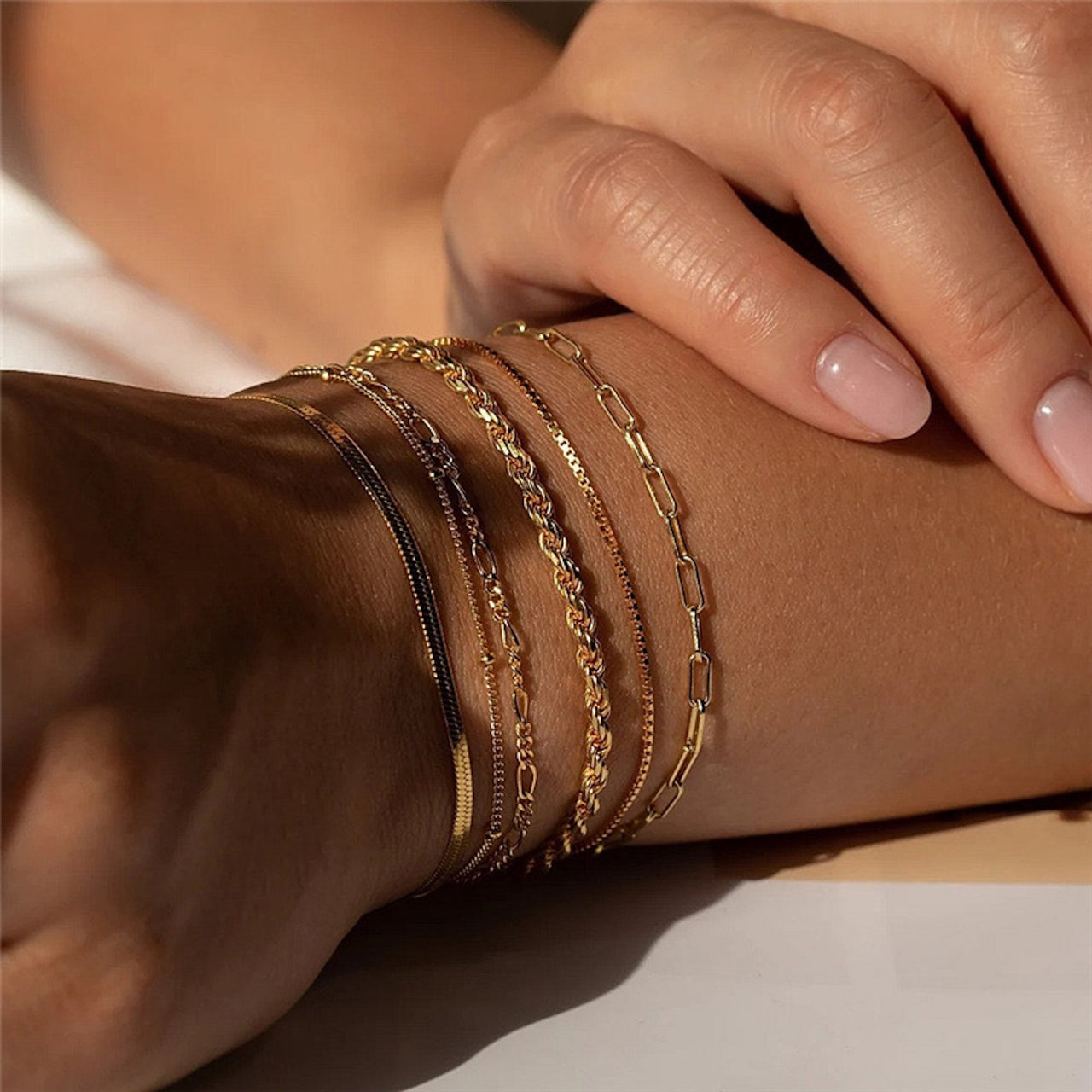 Boho Layered Chain Bracelet Set – 6-Piece Adjustable Silver Stack