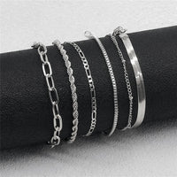 Boho Layered Chain Bracelet Set – 6-Piece Adjustable Silver Stack