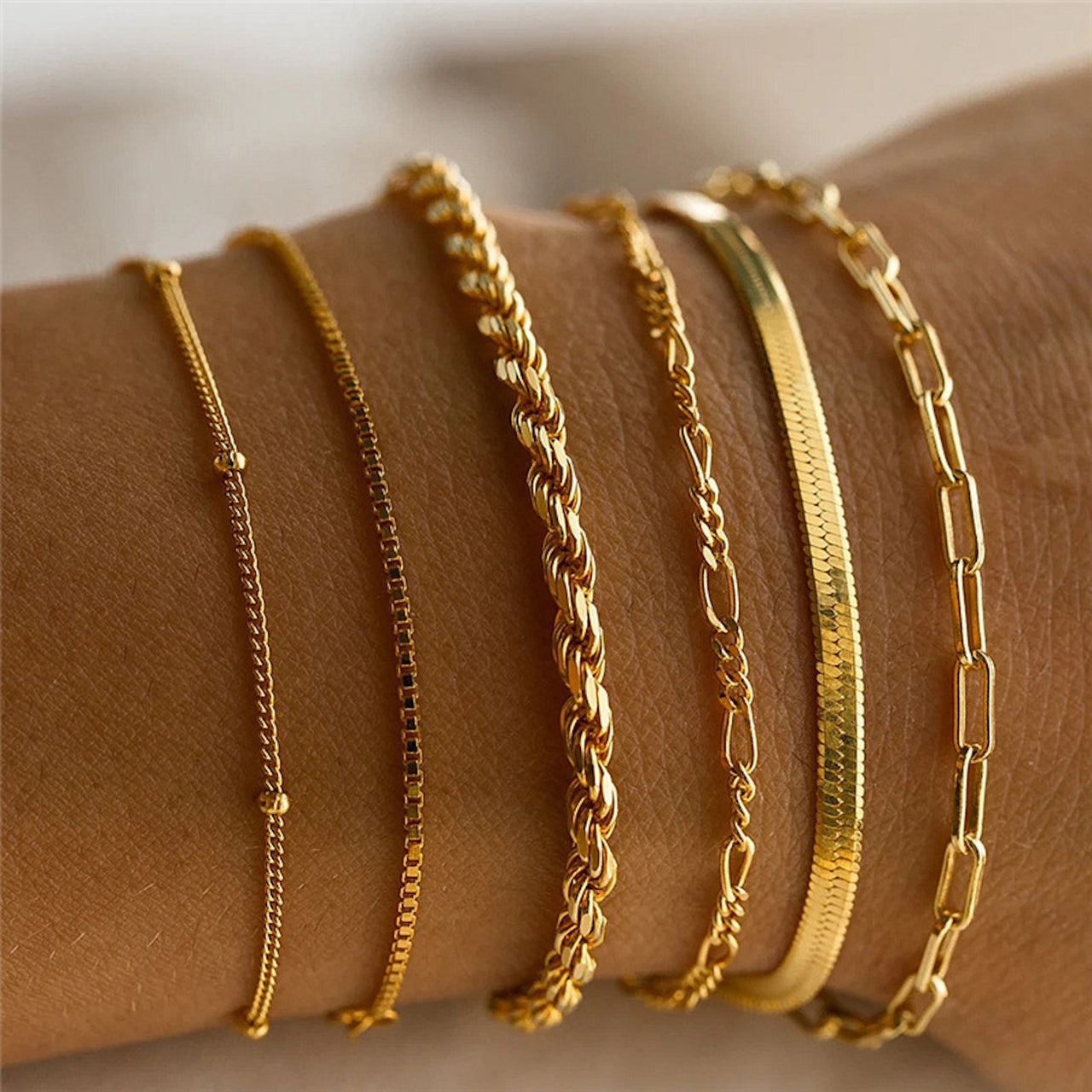 Boho Layered Chain Bracelet Set – 6-Piece Adjustable Silver Stack