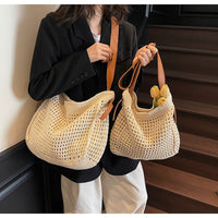 Boho Woven Holiday Tote – Handmade Bag with Vegan Leather Straps