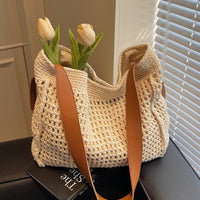 Boho Woven Holiday Tote – Handmade Bag with Vegan Leather Straps