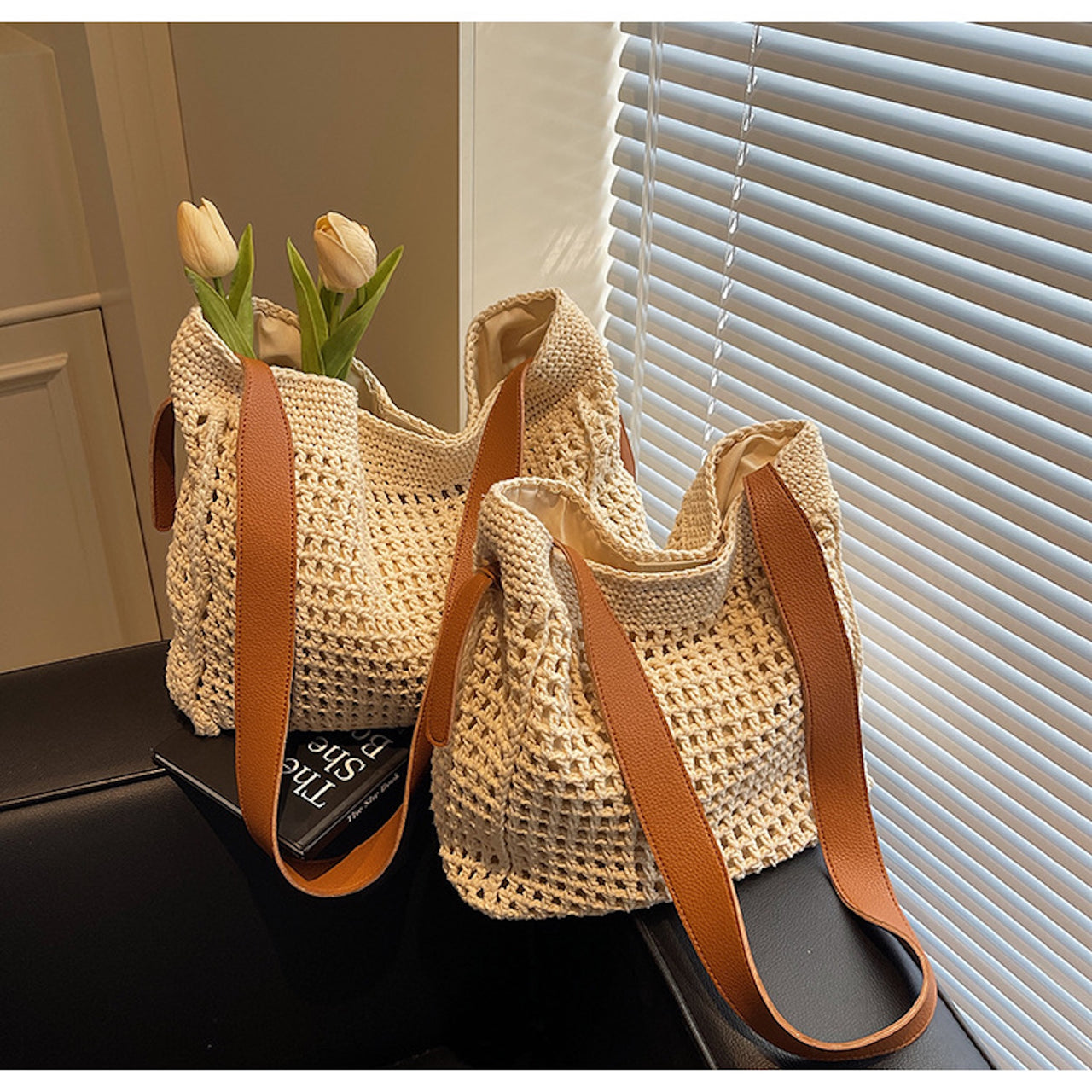 Boho Woven Holiday Tote – Handmade Bag with Vegan Leather Straps
