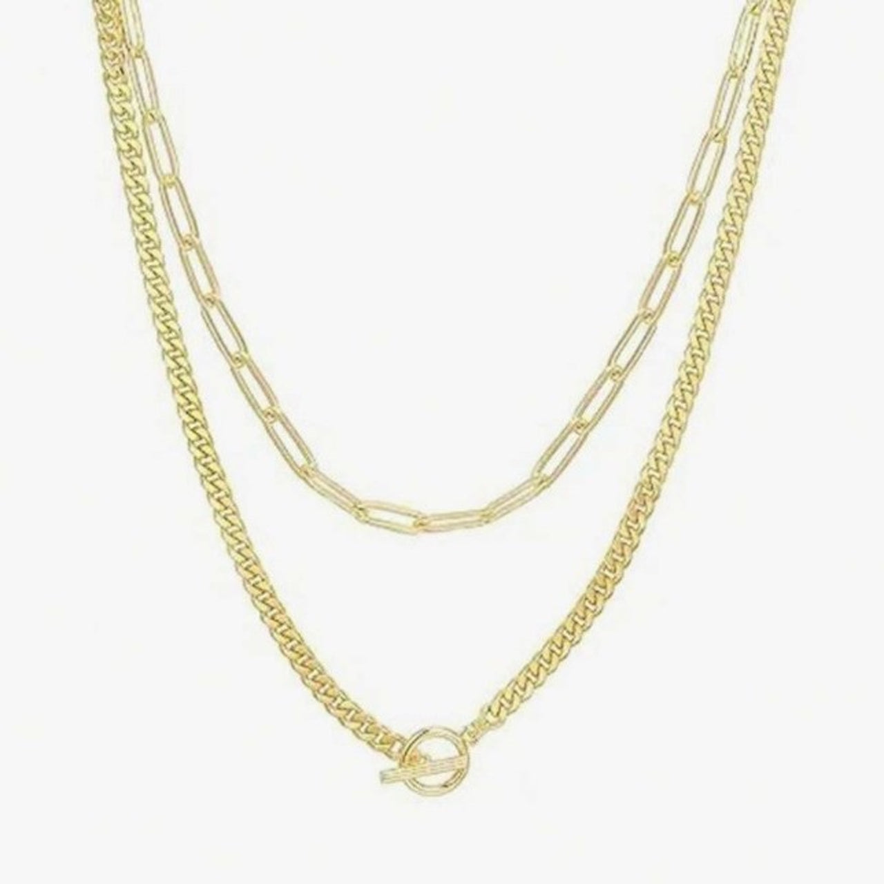 Double Layer OT Buckle Necklace – Gold Chain Statement with Modern Edge
