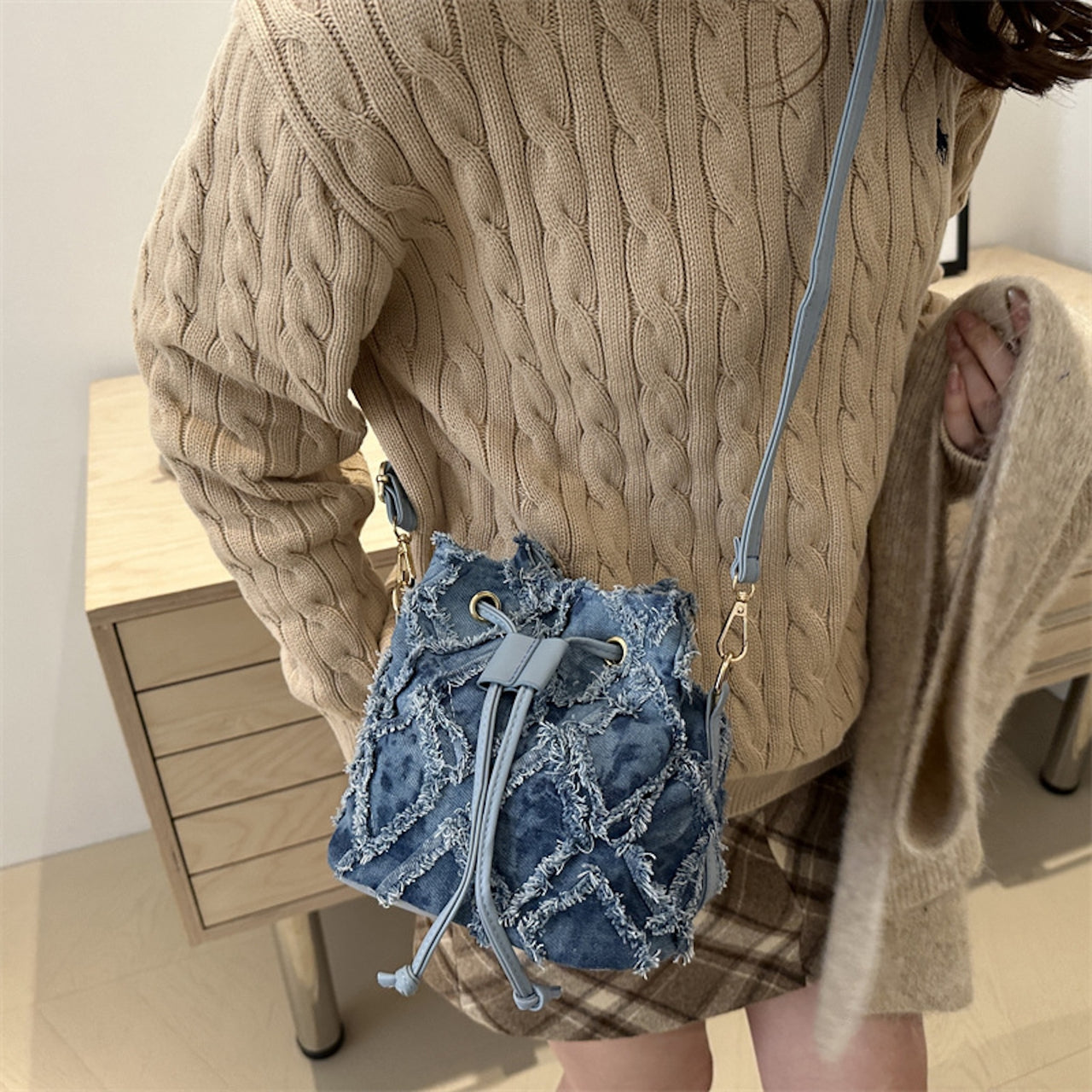 Tie-Dye Denim Bucket Bag – Trendy Crossbody with Niche Streetwear Vibes for Women