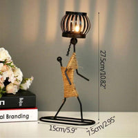 Vintage Iron Girl Lantern – Rustic Candle Holder with Rope Accent