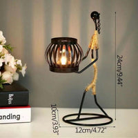 Vintage Iron Girl Lantern – Rustic Candle Holder with Rope Accent