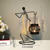 Vintage Iron Girl Lantern – Rustic Candle Holder with Rope Accent