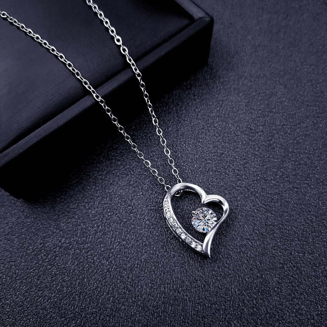 Crystal Heart Pendant Necklace – Zircon Sparkle on Titanium Steel Chain
