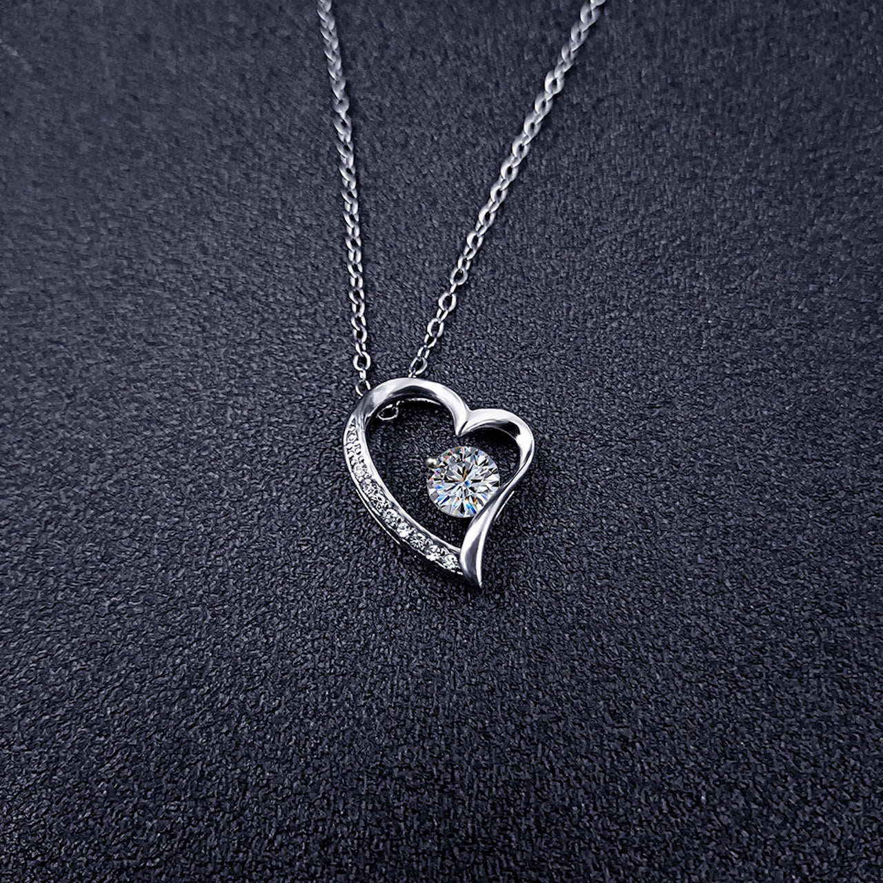 Crystal Heart Pendant Necklace – Zircon Sparkle on Titanium Steel Chain
