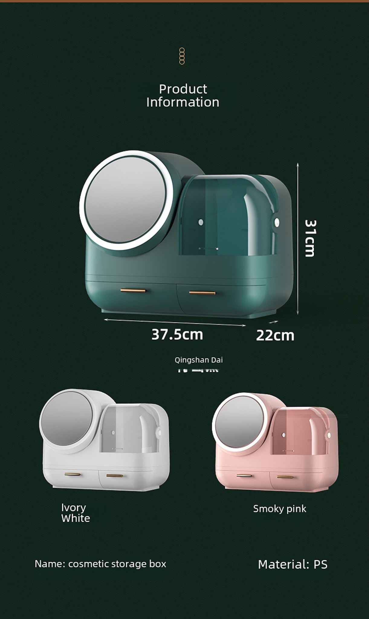 LED Makeup Organizer – 360° Mirror, Dust Cover & USB Soft Wind Tech