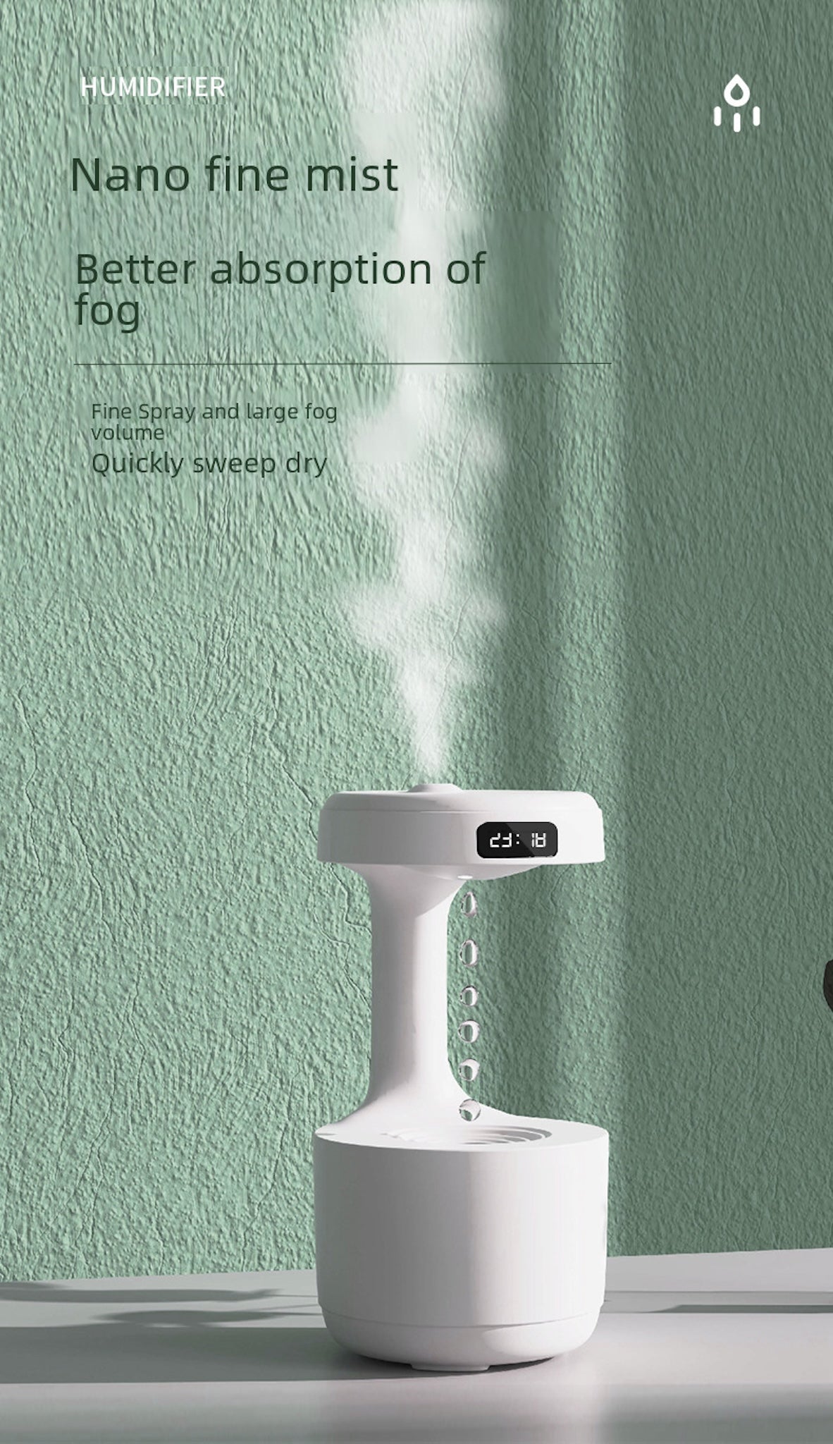 Anti-Gravity Water Humidifier – LED Smart Mist Maker for Home