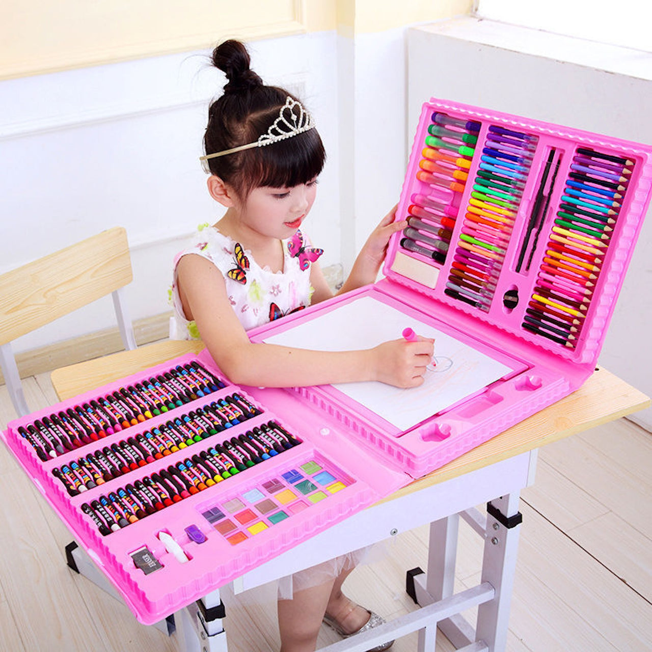 168-Piece Kids Art Kit – Watercolors, Markers & Brush Set in Gift Case