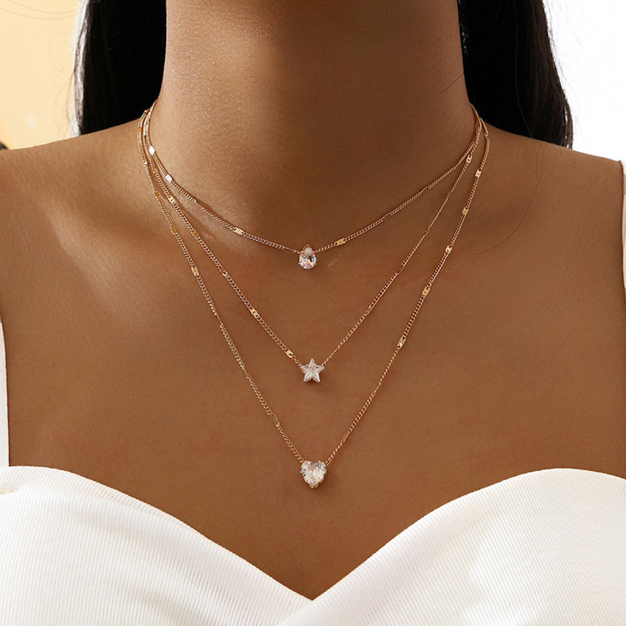Multi-Layer Star Heart Pendant Necklace – Vintage Chic