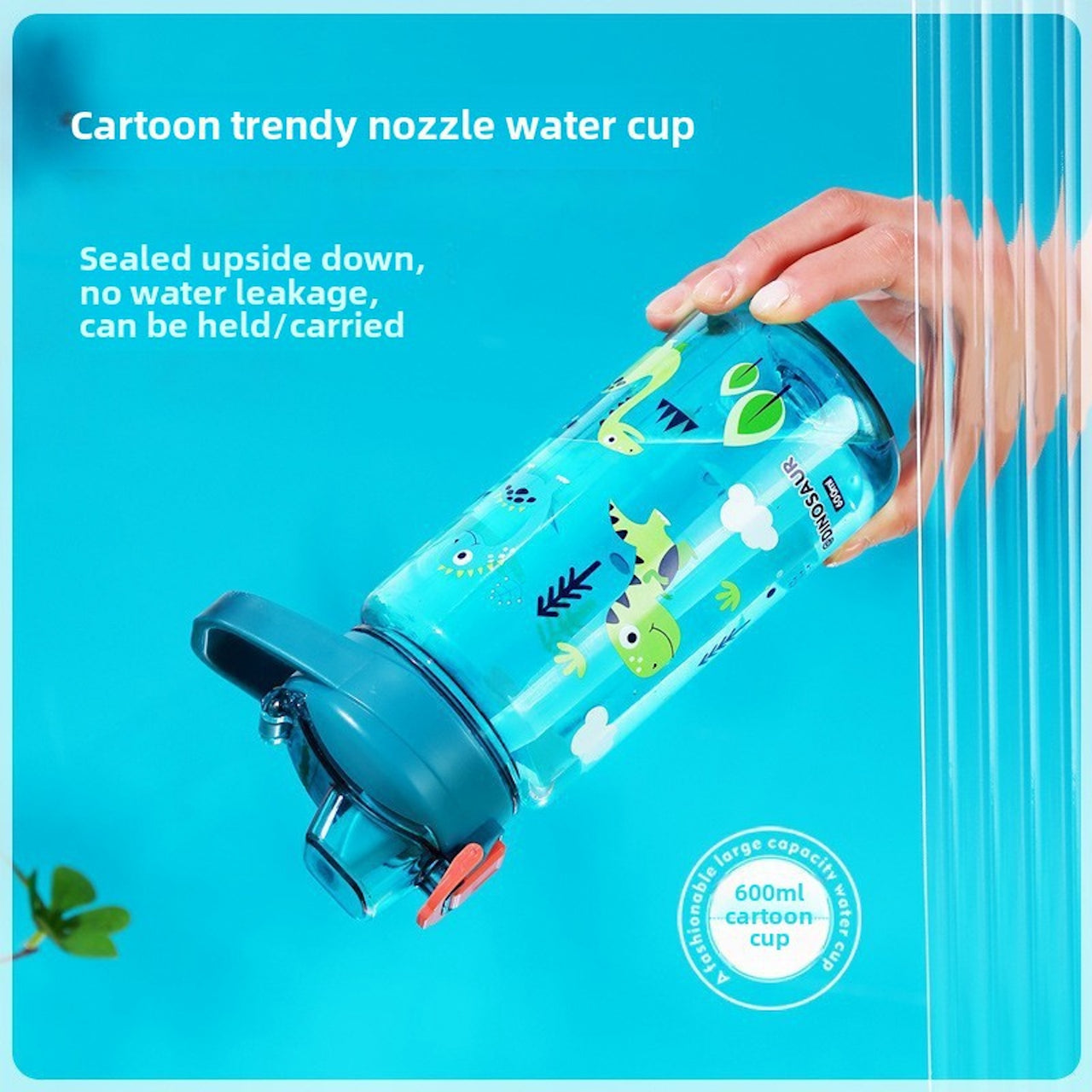Kids Cartoon Water Bottle – 600ml No-Spill School Cup