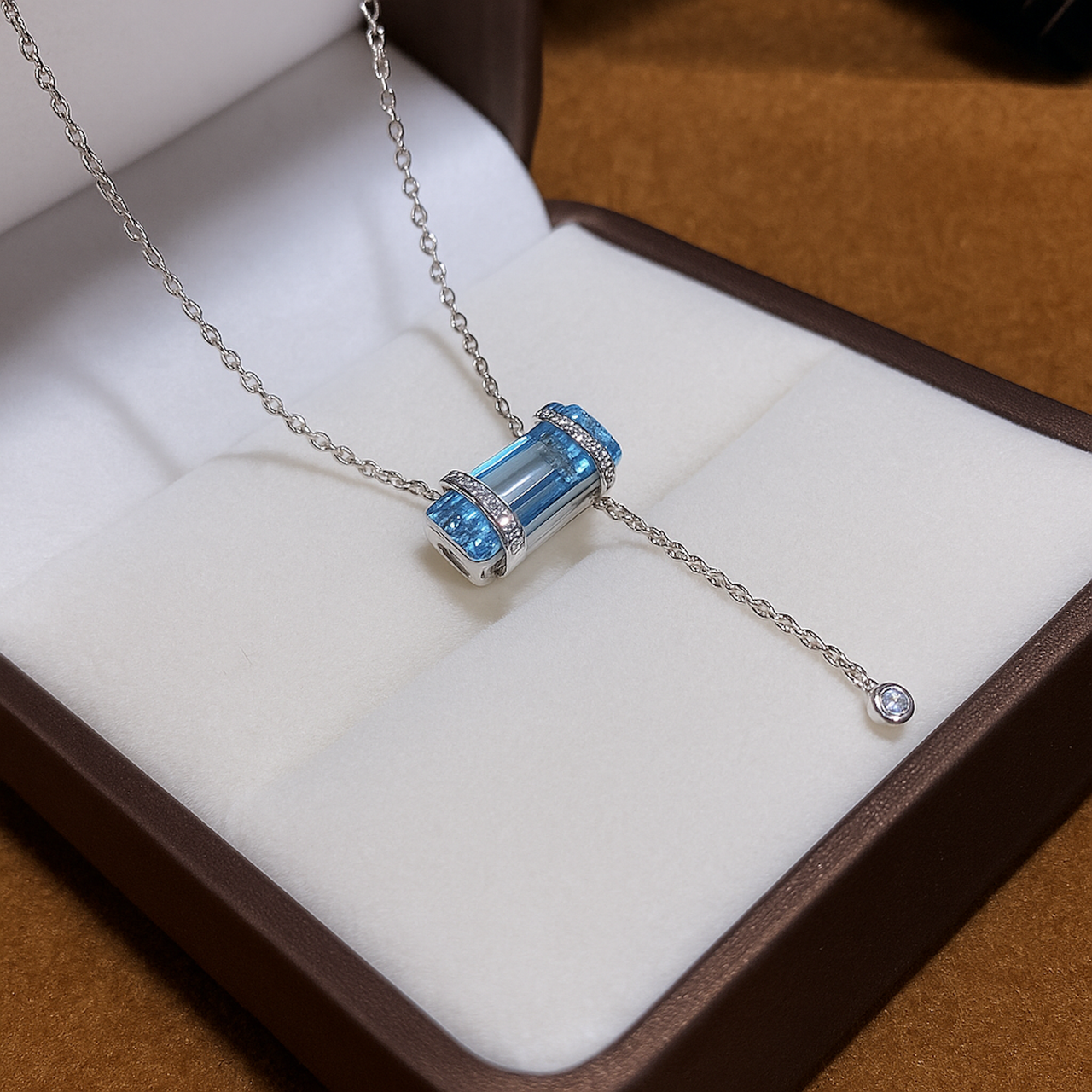 Emerald Blue 18K Gold Plated & S925 Sterling Silver Gemstone Necklace