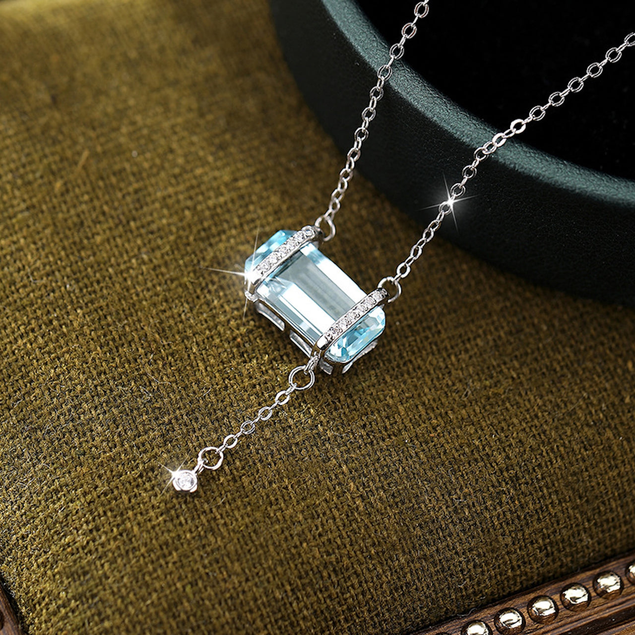 Emerald Blue 18K Gold Plated & S925 Sterling Silver Gemstone Necklace