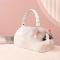 Plush White Cat Shoulder Bag for Girls