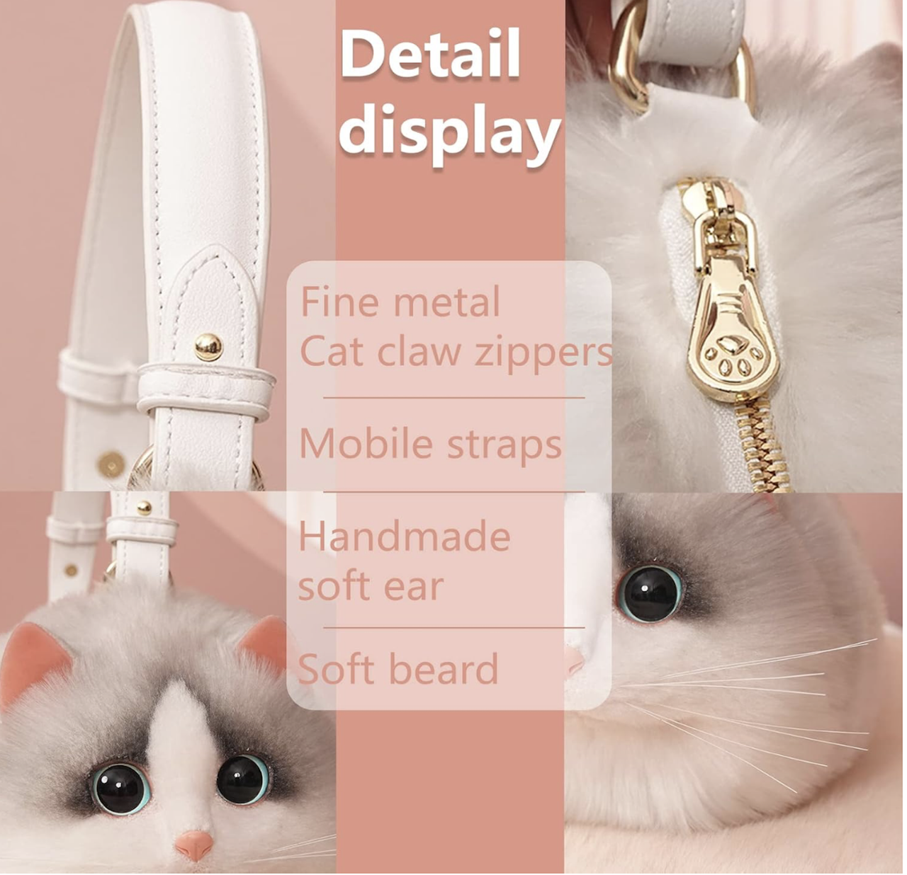 Plush White Cat Shoulder Bag for Girls