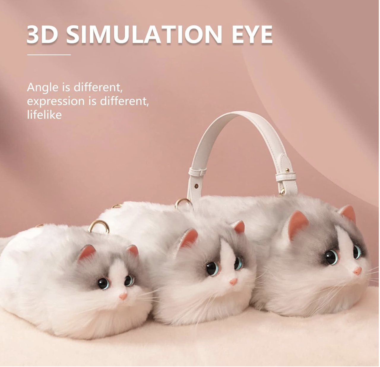 Plush White Cat Shoulder Bag for Girls